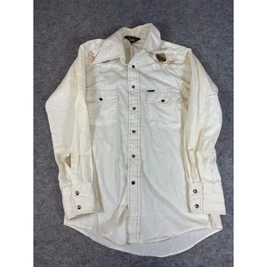 VINTAGE 80s Lee Western Shirt Men Medium Cream Pearl Snap USA Embroidered Cowboy - Picture 1 of 7