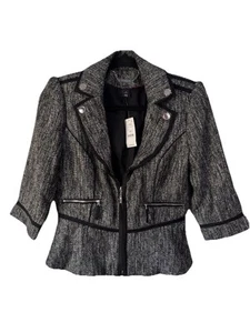 Giacca blazer donna tweed zip davanti White House Black Market nuova con etichetta taglia 2 argento - Foto 1 di 4