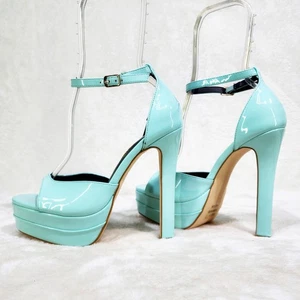 Sandalias Rachelle verde azulado como nuevas charol plataforma tacón alto correa al tobillo zapatos - Imagen 1 de 12