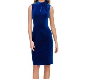 Calvin Klein Kleid Damen 8 Blau Samt Midikleid Ärmellos Schleife Reißverschluss Party - Bild 1 von 9