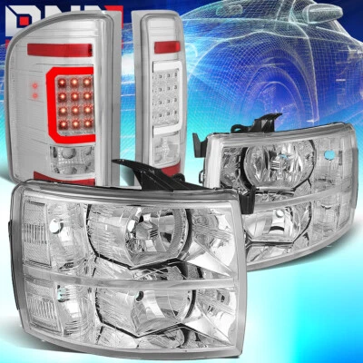 FIT 07-14 SILVERADO CARCAÇA CROMADA FAROL DE CANTO TRANSPARENTE + LÂMPADA TRASEIRA LED 3D C-BAR - Imagem 1 de 4