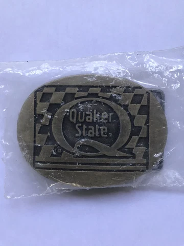 NOS Quaker State Belt Buckle Oil Nascar Racing Vtg Gold/Bronze 3” Oval Cover