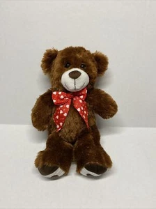 Valentinstag dunkelbraun 12 Zoll Teddybär Stofftier Plüsch Herzen Band - Bild 1 von 8