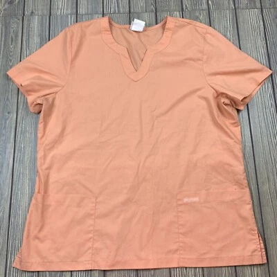 peaches womens large v-neck short sleeve scrub top drawstring back - Image 1 of 4