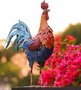 Metal Rooster Statue Chicken Farm Backyard Artwork Outdoor Garden Art Decoration - Picture 1 of 6