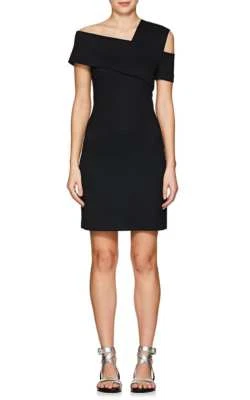 HELMUT LANG Vestido Negro Asimétrico Hombro Descubierto Recorte Buceo Elastizado Lana 10 EE. UU. Foto 1 de 4