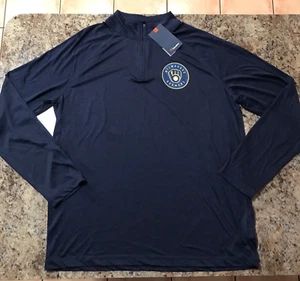 Milwaukee Brewers Fanatics 1/4 Zip Pullover Jacket Blue Mens XL Long Sleeve MLB - Picture 1 of 15