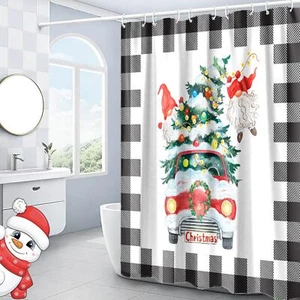 Clearance Plaid Christmas Shower Curtain for Bathroom Santa Gift Fun The Chri... - Picture 1 of 8
