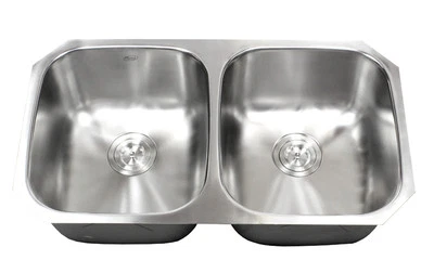 Fregadero de cocina 50/50 de acero inoxidable de 32" calibre 16 bajo montaje doble Foto 1 de 4