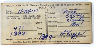 ROCK ISLAND LINES RAILROAD SCALE TICKET 1977 CARBON ARKANSAS / CALIFORNIA CT 160 - Picture 1 of 5