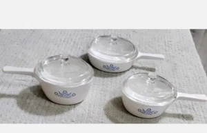 Corning Ware SET Handle Dishes Cornflower Blue P-81-B P-82-B P-83-B W/Lids - Picture 1 of 5