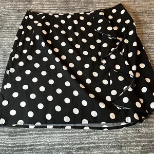 Shein Skirt Womens 1XL Black White Polka Dot Side Zip Ruffle Career Above Knee - Picture 1 of 10
