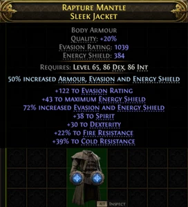 Body Armour Energy Shield Evaysion Spirit Standard Softcore Path of Exile 2 - Imagen 1 de 1
