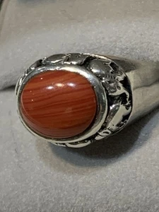 Vtg Sterling Silver Spiny Oyster Dome Ring C Circle SE Hallmark Sz7.75 6.4 Gr - Picture 1 of 8