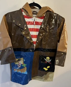 Kidorable Pirate Raincoat Kids Size 6/6X Unisex Hooded Brown Zip Closure Pockets - Picture 1 of 8