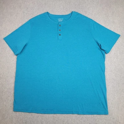 Croft Barrow Henley 衬衫男式 3XB 大蓝色短袖易护理休闲全新无标签 — 第 1/4 张图片