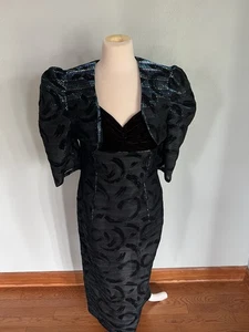 Vtg "Jessica McClintock" Black Velvet 80's Dress Molly ringwald overlay Sz 10 - Picture 1 of 13