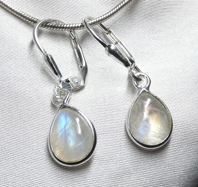 🌙Ohrhänger 925 Silber Klappbrisur Mondstein Tropfen filigran mit Blauschimmer🌙 - Bild 1 von 4