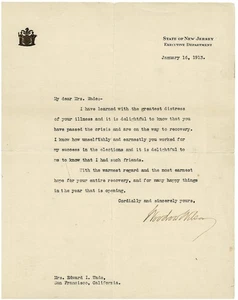 1913 LETTER SIGNED by President-elect WOODROW WILSON as Governor of NJ - Picture 1 of 1