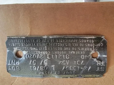 1972 Monte Carlo Cowl Tag, V8 Golden Brown OEM GM! - Image 1 of 4