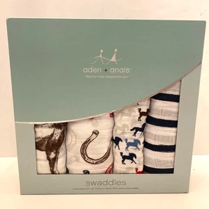 Aden & Anais Swaddles Muslin Swaddle Blankets Horse Equestrian 4 pack NEW AA1125 - Picture 1 of 12