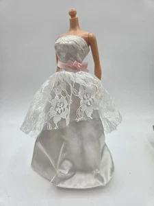 Barbie Bridal Wedding Gown Bride Prom Dress White Lace Trim Strapless - Picture 1 of 15