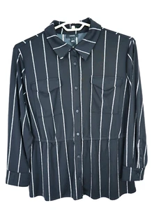 ALFANI Women's Stretch Heavyweight Polyester Blouse Pocket Stripe Black White 3X - Picture 1 of 16