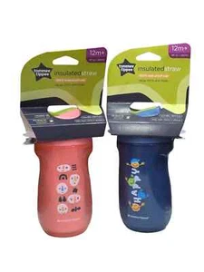 Tommee Tippee  Insulated Straw Cup 2 Pack, Pink and Blue , 266ml, 12m+ New - Picture 1 of 6