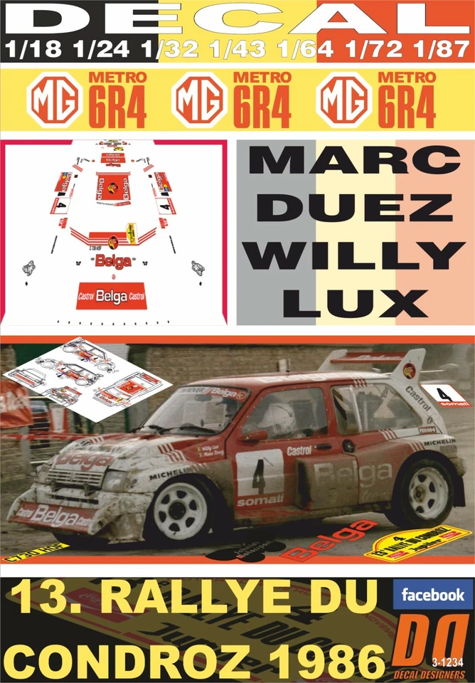 DECAL MG METRO 6R4 M.DUEZ R. DU CONDROZ 1986 DnF (06) - Image 1 of 1