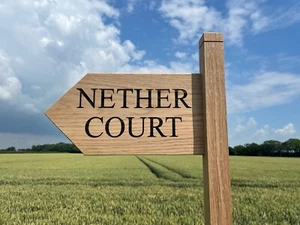 Personalised Oak House Sign, Custom Engraved Outdoor Wooden Pointer Name Plaque - Picture 1 of 4