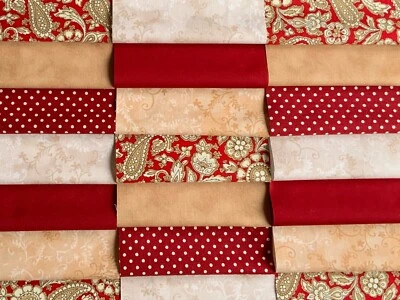 ROSE AND HUBBLE AND JOHN LOUDEN FABRICS Fabric patchwork squares 30 x 5" (12.5cm) cotton quilting craft wine beige Z99