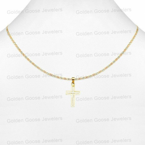 Ciondolo croce unisex vero oro bianco o giallo 14 kt catena Valentino