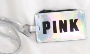 Victorias Secret Pink GRAPHIC SILVER HOLOGRAPHIC Lanyard LIMITED ID Holder NWT - Picture 1 of 7