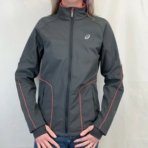 Asics Womens Lightweight Coat Jacket Grey Gray Salmon Coral S SM Small Thumbhole - Picture 1 of 16