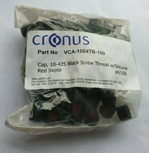 CRONUS VCA-1004TB-100 CAP 10-425 BLACK SCREW THREAD W/ SILICONE RED SEPTA PK/100 - Imagen 1 de 2