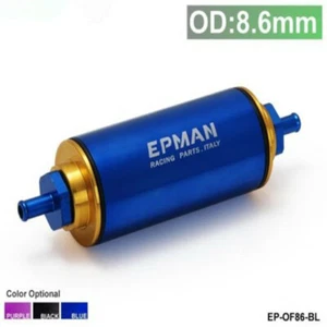 Aluminum Racing Ready Inline Fuel Filter OD:8.6MM Blue with 100 Micron Element - Picture 1 of 4