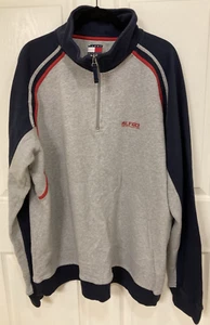 Vintage Y2K Tommy Hilfiger 1/4 Cremallera Gris Azul Marino Rojo Colorblock Bandera Hombre’s XXL - Imagen 1 de 9