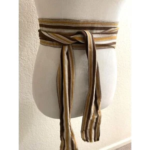 Cinturón Nakagen Kimomo Kimono Faja Rayas Marrón Lino De Colección Japón Iwakuni - Imagen 1 de 7