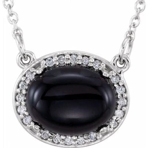 "Collar de 14K blanco natural negro ónix y 0,05 CTW diamante estilo halo 16 1/2" blanco natural - Imagen 1 de 2