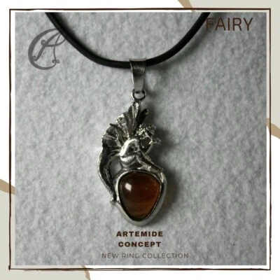 Pendente FAIRY unisex in Argento 925% brunito con ambra gialla dominicana - Immagine 1 di 4