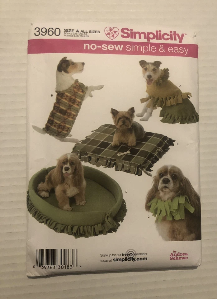 Kit de costura de cama y ropa para mascotas perros simplicidad manualidades y pasatiempos patrón #3960 Foto 1 de 3