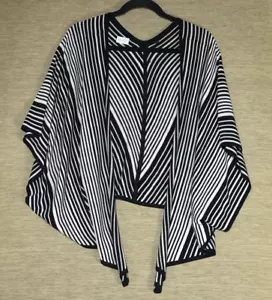 Jaeger Cardigan Shawl Womens Size L Black White Striped 100% Silk Knitted. - Picture 1 of 11