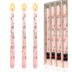 2025 New Floral Printed Dinner Candle Set of 4 Unscented Taper Candles 10" Taper - Picture 1 of 43