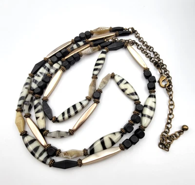 Chico's 双股斑马印花项链黑色青铜大理石纹动物珠 39 — 第 1/4 张图片