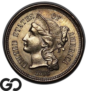 1868 Three Cent Nickel, Razor Sharp Solid Gem BU++ - Picture 1 of 3