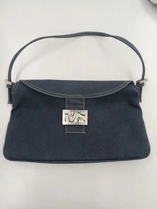 Bolso de Hombro FENDI Denim Lona Mamma Baguette Azul Marino Placa de Mármol USADO I419 - Imagen 1 de 10