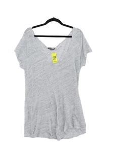 Brandy Melville Women's Top Grey 100% Linen Short Sleeve V-Neck Tunic - Picture 1 of 5