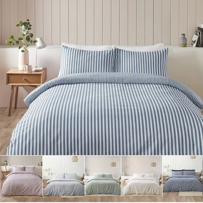 Catherine Lansfield Brushed Cotton Striped Bedding Bed Duvet Cover Set