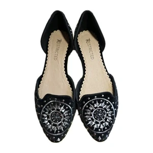 RESTRICTED Shoes Womens Size 7 Flats Sunburst Style Black Silver Embellished - Picture 1 of 7