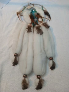 Native American Handmade Dream Catcher Mandela Sheep Wool Feathers Rabbit Beads - Picture 1 of 11